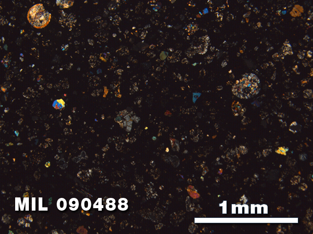 Thin Section Photo of Sample MIL 090488 at 2.5X Magnification in Cross-Polarized Light