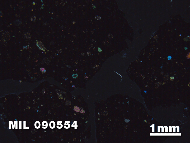 Thin Section Photo of Sample MIL 090554 in Cross-Polarized Light with 1.25X Magnification