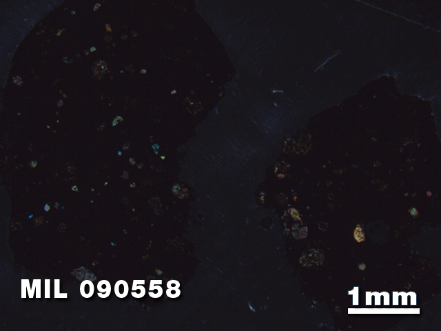 Thin Section Photo of Sample MIL 090558 in Cross-Polarized Light with 1.25X Magnification
