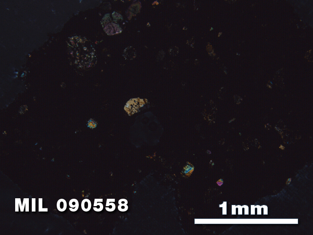 Thin Section Photo of Sample MIL 090558 in Cross-Polarized Light with 2.5X Magnification