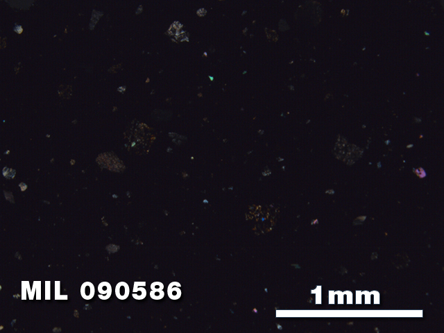 Thin Section Photo of Sample MIL 090586 in Cross-Polarized Light with 2.5X Magnification
