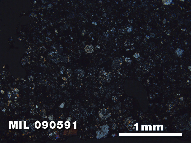 Thin Section Photo of Sample MIL 090591 in Cross-Polarized Light with 2.5X Magnification