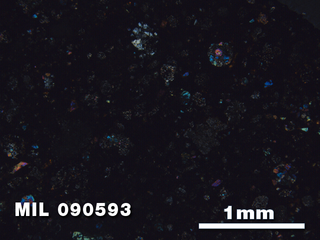 Thin Section Photo of Sample MIL 090593 in Cross-Polarized Light with 2.5X Magnification