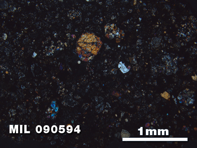 Thin Section Photo of Sample MIL 090594 in Cross-Polarized Light with 2.5X Magnification
