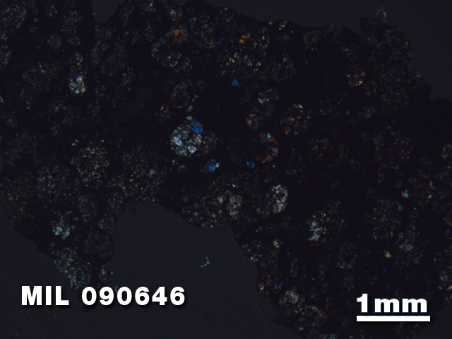 Thin Section Photo of Sample MIL 090646 in Cross-Polarized Light with 1.25X Magnification