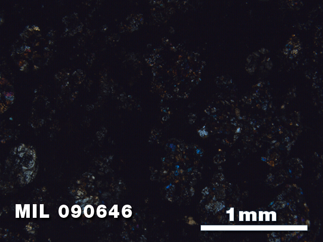 Thin Section Photo of Sample MIL 090646 in Cross-Polarized Light with 2.5X Magnification