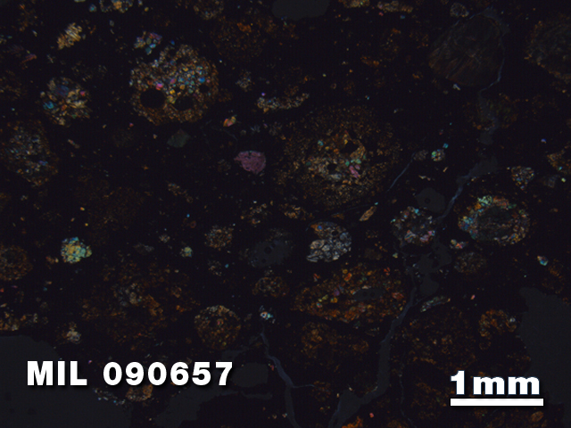 Thin Section Photo of Sample MIL 090657 in Cross-Polarized Light with 1.25X Magnification