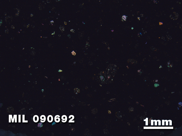 Thin Section Photo of Sample MIL 090692 in Cross-Polarized Light with 1.25X Magnification