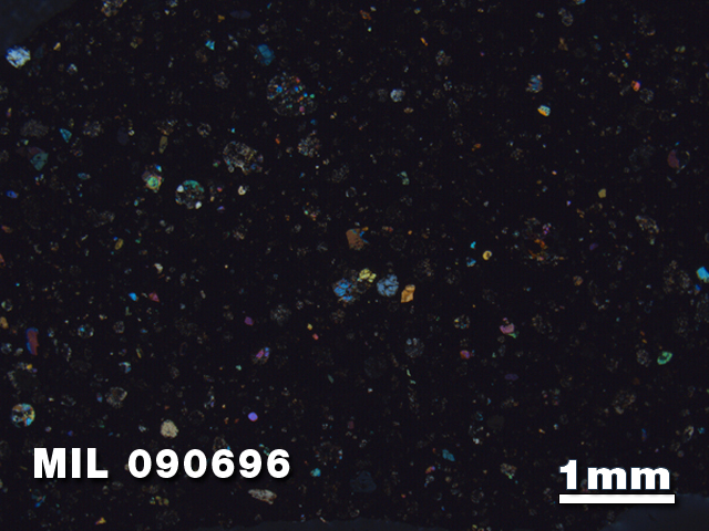 Thin Section Photo of Sample MIL 090696 in Cross-Polarized Light with 1.25X Magnification