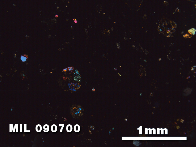 Thin Section Photo of Sample MIL 090700 in Cross-Polarized Light with 2.5X Magnification