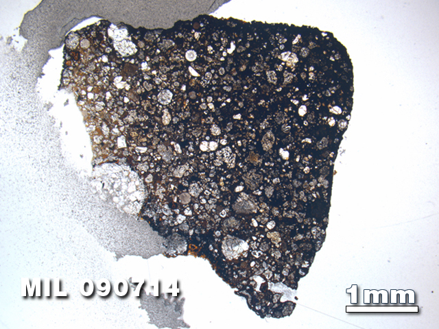 Thin Section Photo of Sample MIL 090714 at 1.25X Magnification in Plane-Polarized Light
