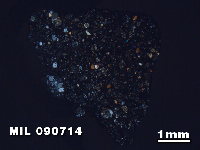 Thin Section Photo of Sample MIL 090714 at 1.25X Magnification in Cross-Polarized Light