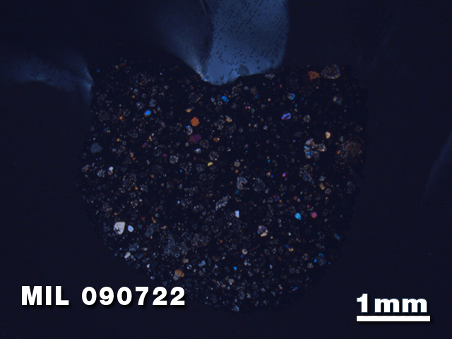 Thin Section Photo of Sample MIL 090722 at 1.25X Magnification in Cross-Polarized Light