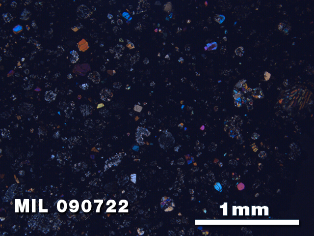 Thin Section Photo of Sample MIL 090722 at 2.5X Magnification in Cross-Polarized Light
