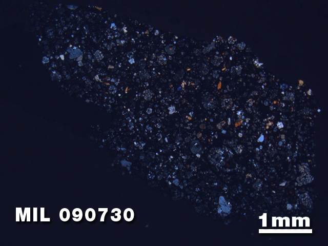 Thin Section Photo of Sample MIL 090730 at 1.25X Magnification in Cross-Polarized Light