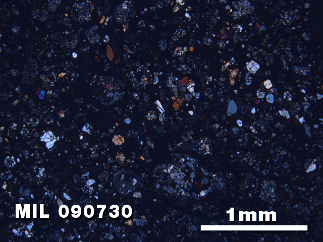 Thin Section Photo of Sample MIL 090730 at 2.5X Magnification in Cross-Polarized Light