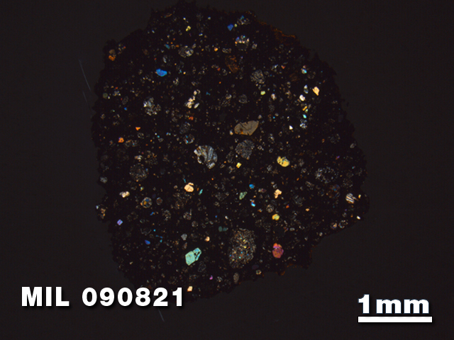 Thin Section Photo of Sample MIL 090821 in Cross-Polarized Light with 1.25X Magnification