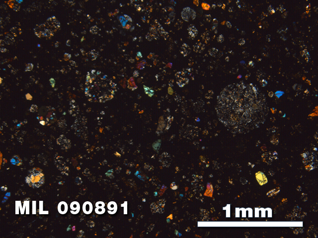 Thin Section Photo of Sample MIL 090891 in Cross-Polarized Light with 2.5X Magnification