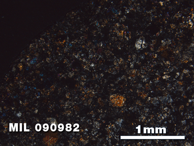 Thin Section Photo of Sample MIL 090982 in Cross-Polarized Light with 2.5X Magnification