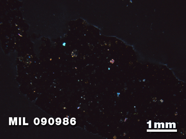 Thin Section Photo of Sample MIL 090986 in Cross-Polarized Light with 1.25X Magnification