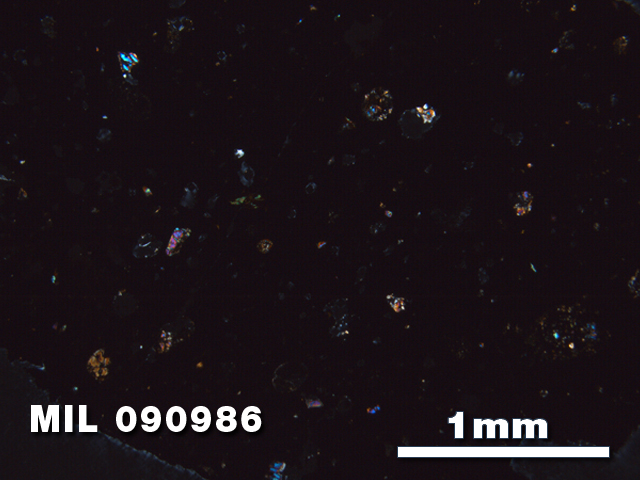 Thin Section Photo of Sample MIL 090986 in Cross-Polarized Light with 2.5X Magnification