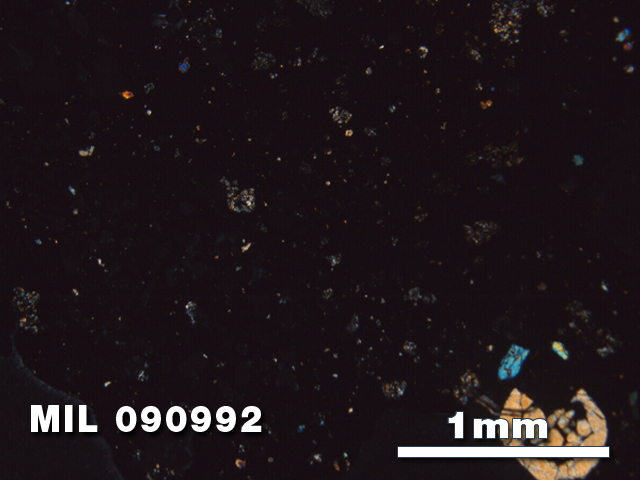Thin Section Photo of Sample MIL 090992 in Cross-Polarized Light with 2.5X Magnification