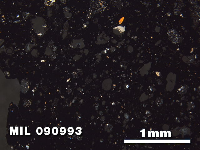 Thin Section Photo of Sample MIL 090993 in Cross-Polarized Light with 2.5X Magnification
