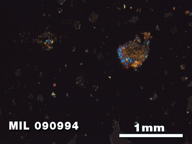 Thin Section Photo of Sample MIL 090994 in Cross-Polarized Light with 2.5X Magnification