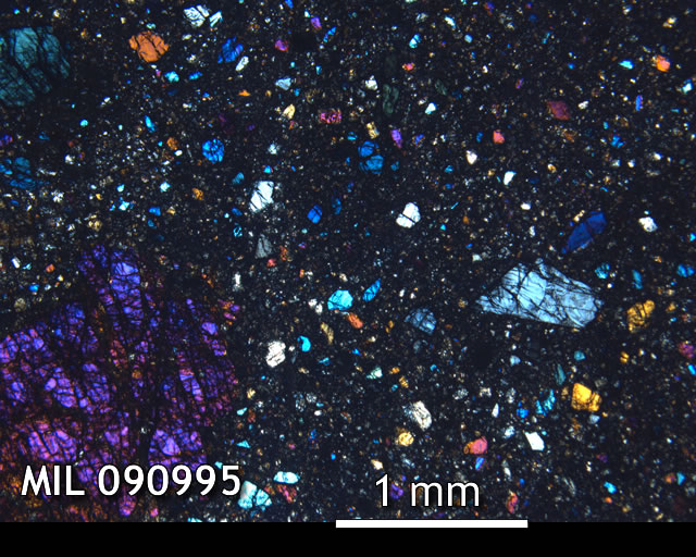 Thin Section Photo of Sample MIL 090995 in Cross-Polarized Light with 2.5x Magnification