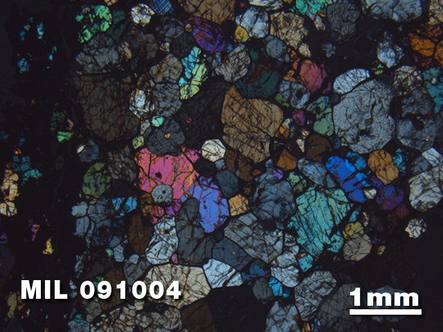 Thin Section Photo of Sample MIL 091004 in Cross-Polarized Light with 1.25X Magnification