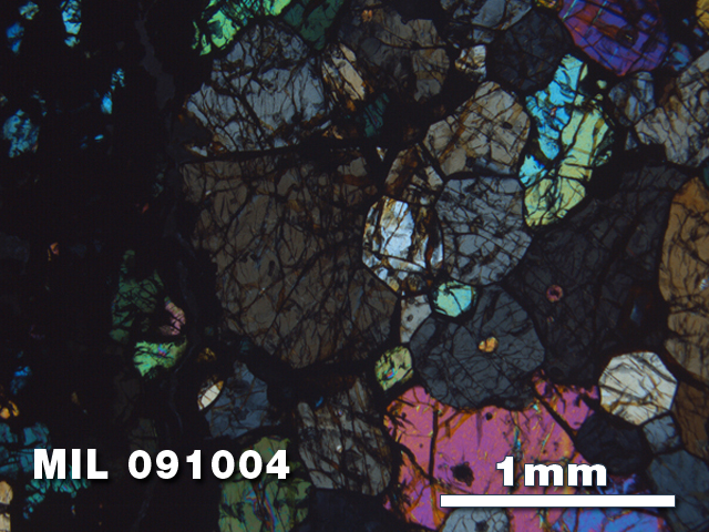 Thin Section Photo of Sample MIL 091004 in Cross-Polarized Light with 2.5X Magnification