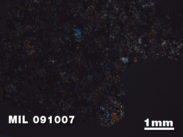 Thin Section Photo of Sample MIL 091007 in Cross-Polarized Light with 1.25X Magnification