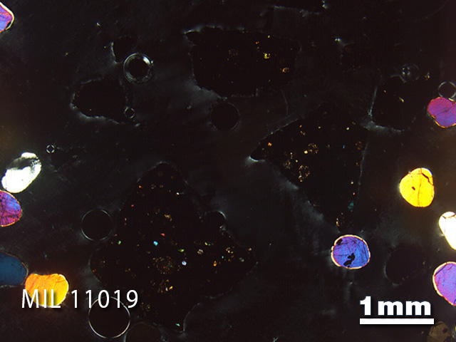 Thin Section Photo of Sample MIL 11019 in Cross-Polarized Light with 1.25x Magnification