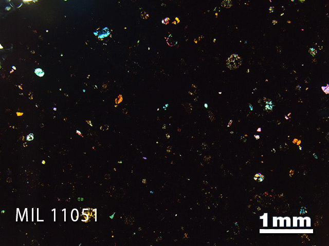 Thin Section Photo of Sample MIL 11051 in Cross-Polarized Light with 1.25x Magnification
