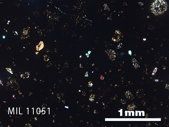 Thin Section Photo of Sample MIL 11051 in Cross-Polarized Light with 2.5x Magnification