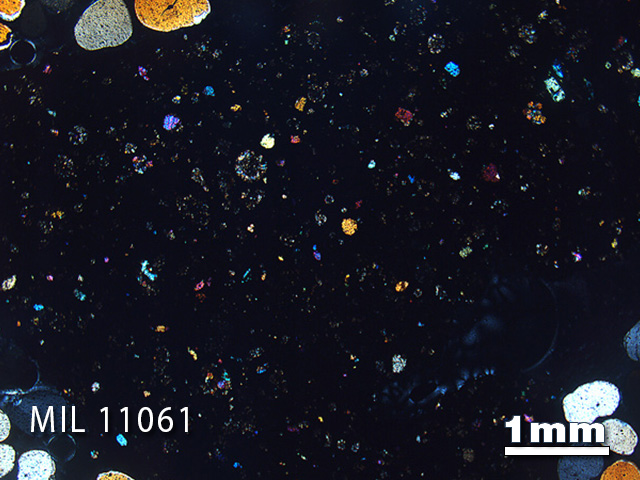 Thin Section Photo of Sample MIL 11061 in Cross-Polarized Light with 1.25x Magnification