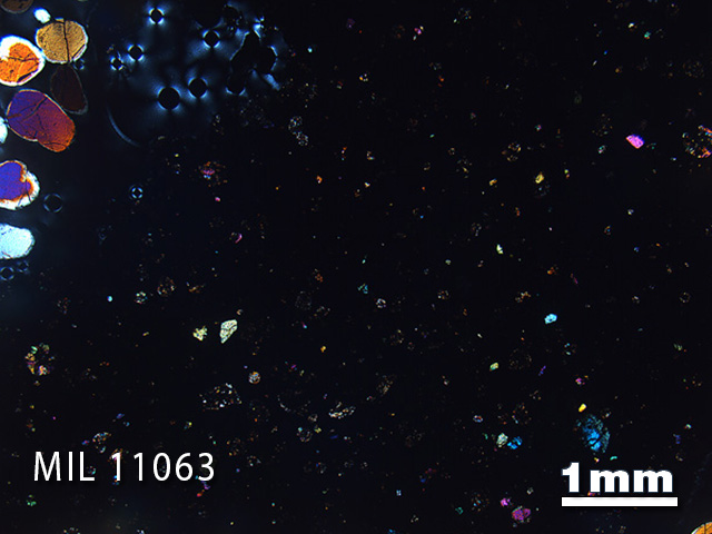 Thin Section Photo of Sample MIL 11063 in Cross-Polarized Light with 1.25x Magnification
