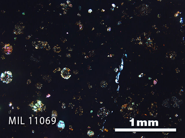 Thin Section Photo of Sample MIL 11069 in Cross-Polarized Light with 2.5x Magnification