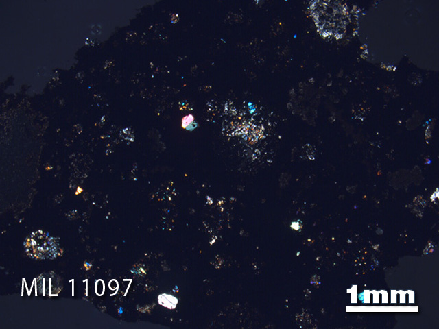 Thin Section Photo of Sample MIL 11097 in Cross-Polarized Light with 1.25X Magnification