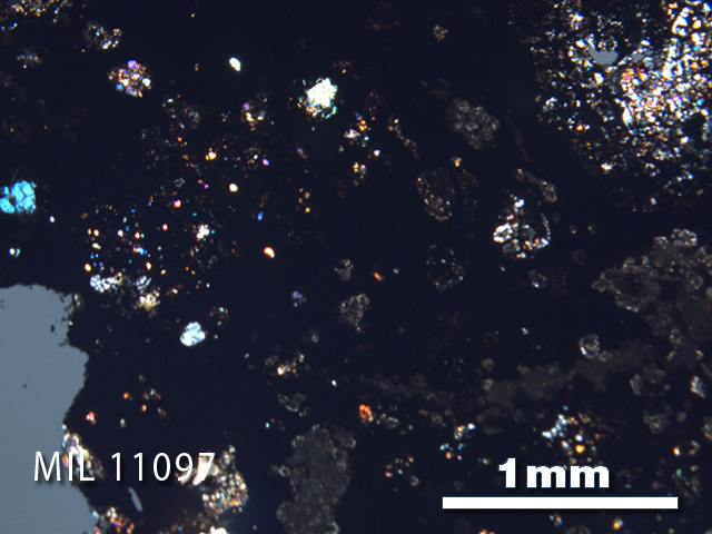 Thin Section Photo of Sample MIL 11097 in Cross-Polarized Light with 2.5X Magnification