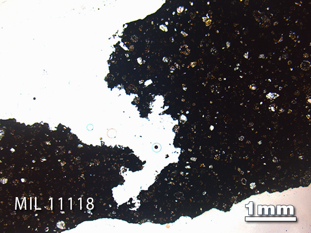 Thin Section Photo of Sample MIL 11118 in Plane-Polarized Light with 1.25x Magnification