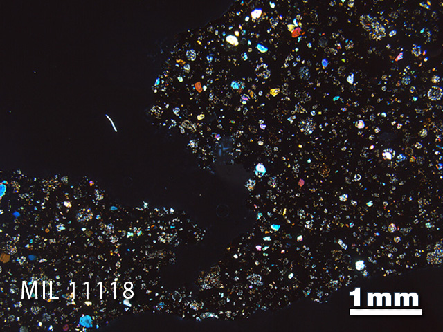 Thin Section Photo of Sample MIL 11118 in Cross-Polarized Light with 1.25x Magnification