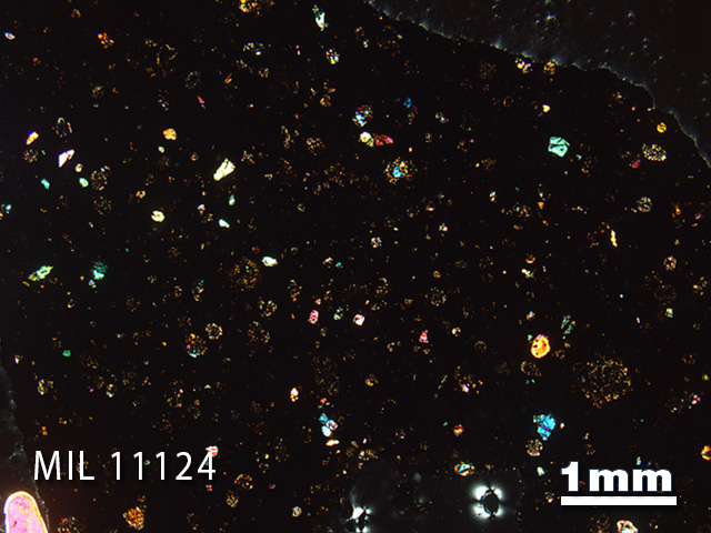 Thin Section Photo of Sample MIL 11124 in Cross-Polarized Light with 1.25x Magnification