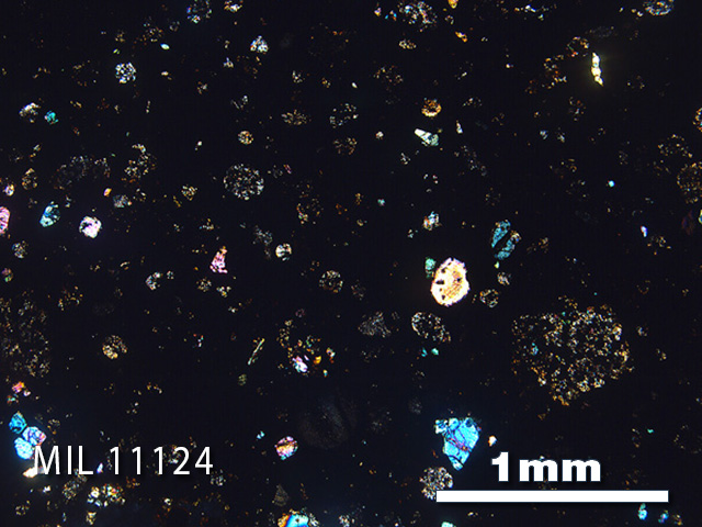 Thin Section Photo of Sample MIL 11124 in Cross-Polarized Light with 2.5x Magnification