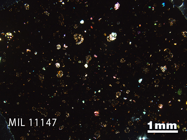 Thin Section Photo of Sample MIL 11147 in Cross-Polarized Light with 1.25x Magnification