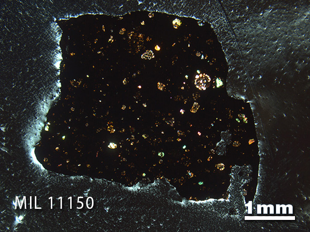 Thin Section Photo of Sample MIL 11150 in Cross-Polarized Light with 1.25x Magnification