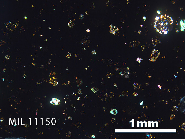 Thin Section Photo of Sample MIL 11150 in Cross-Polarized Light with 2.5x Magnification