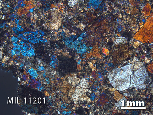 Thin Section Photo of Sample MIL 11201 in Cross-Polarized Light with 1.25X Magnification