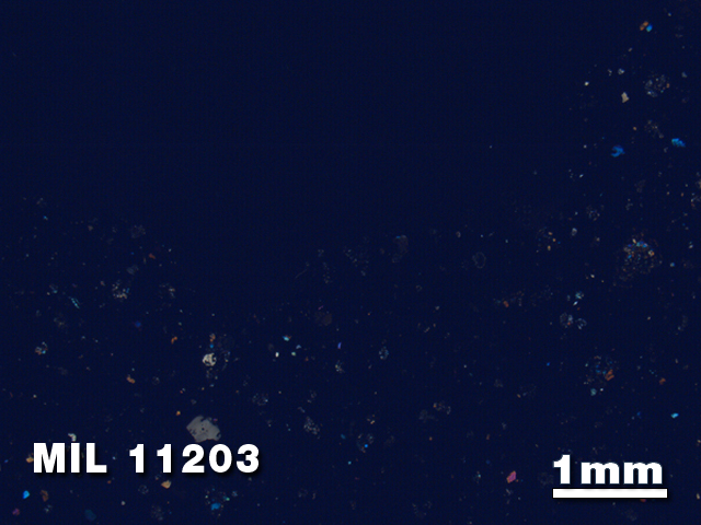 Thin Section Photo of Sample MIL 11203 in Cross-Polarized Light with 1.25X Magnification