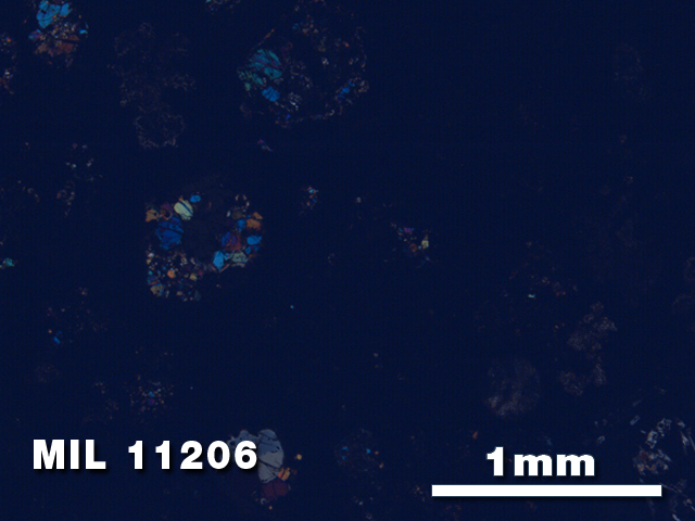 Thin Section Photo of Sample MIL 11206 in Cross-Polarized Light with 2.5X Magnification